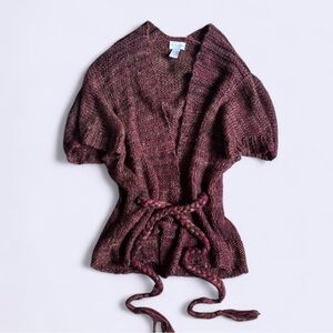 Vintage 00s Burgundy Wool Alpaca Tie Front Cardigan Poncho Style M
